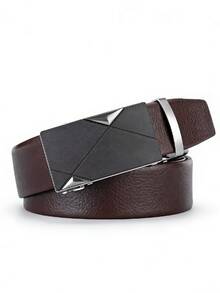 1pc Men's Automatic Buckle Black PU Leather Belt, Fashionable Casual Medium Width Belt For Daily Wear - Brown - View 3