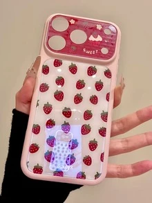 Stylish Strawberry Fruit Glossy Phone Case Compatible With IPhone 17ProMax 17Pro 17 16 15 Pro Max Cases Shockproof Back Cover - Pink - View 3