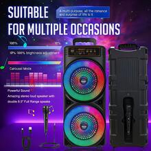 Portable Outdoor Wireless Speaker With Button-Controlled Subwoofer, 2400mAh Battery Capacity, RGB Lighting, Dazzling Light Effects, Dual Subwoofer Design, Suitable For Home, Outdoor, Parties, Square Dancing, Karaoke, Family Gatherings, Disco And Other Occasions, With Cool Lighting Effects. - 查看 11