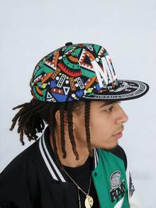 2件装 - 花卉图案嘻哈平沿帽，男女情侣时尚棒球帽，图腾MDIV街舞帽 - A - 查看 2