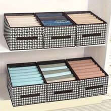 1pc Houndstooth Pattern Foldable Storage Organizer Box, Large Capacity Home Organization Bin For Clothes, Toys, Books, Towels, Closet, Bedroom, Living Room, Shelf, Cabinet, Dorm, Decorative Stackable Collapsible Storage Container Bin With Handles, Multi-Purpose Space Saving Organizer For Home Essentials - Multicolor - View 5