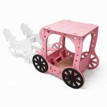 Carrinho Carruagem e Cavalo em MDF Colorido para Festa Decorativo Escolha Sua Cor - Branco e Rosa - Visão 1
