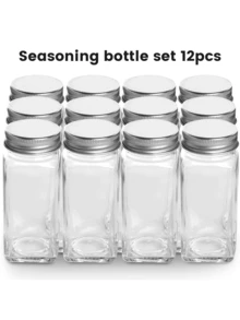 Set Of 12 Spice Jars With Shaker Lids-Spice Jars With Lids,Glass Storage Bottles,Screw Top ,Herb Containers ,Seasoning Shaker ,Empty Jars With Labels - Clear - View 4