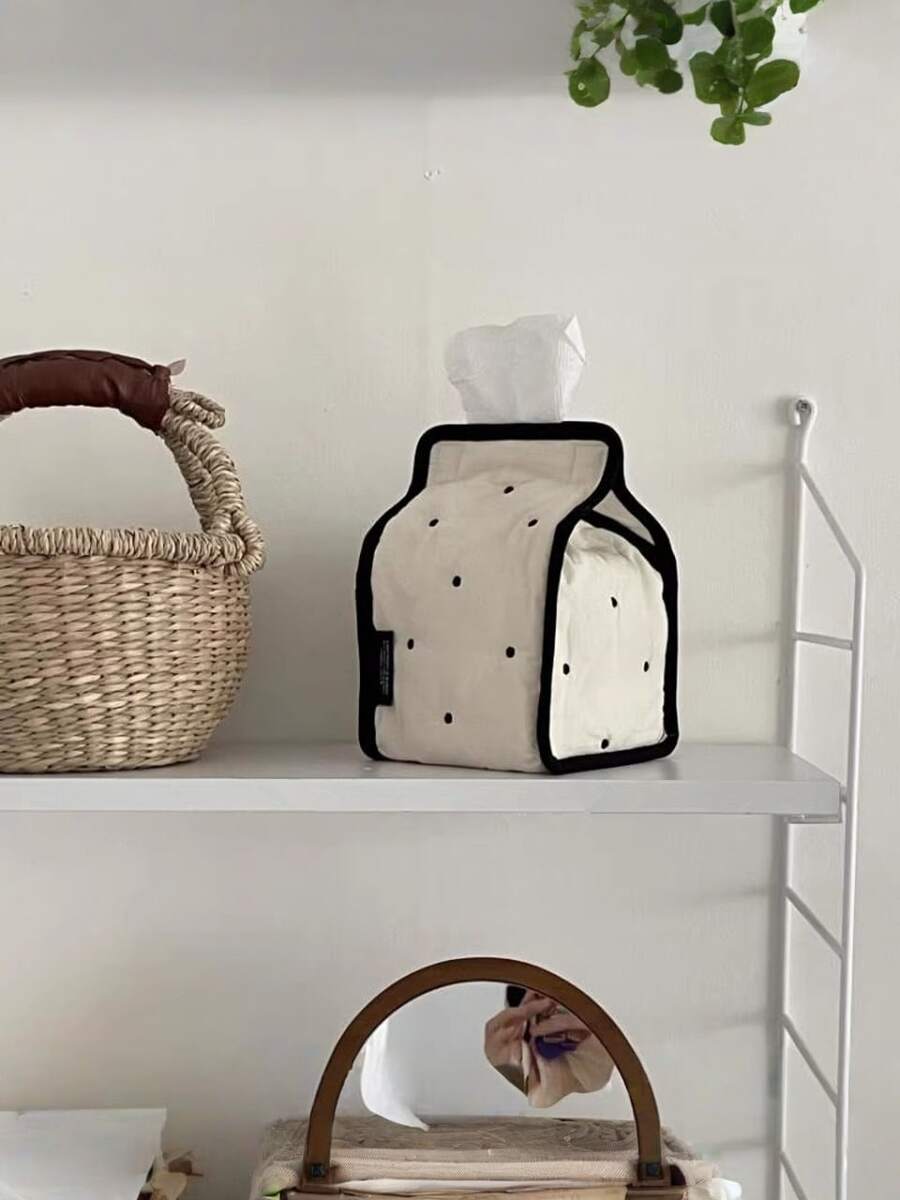 Minimalist Black & White Polka Dot Tissue Box, Suitable For Home, Living Room, Dining Table, Bathroom Vanity, Paper Towel Dispenser