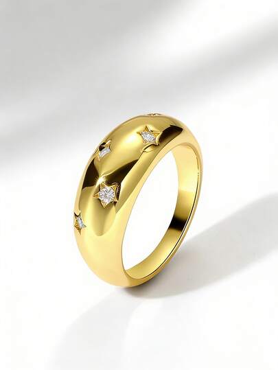 1 pezzo Anello a forma di stella in argento sterling 925 lucido, anello classico da donna in argento trasparente e scintillante, stile vintage, adatto come gioiello per le dita o come regalo