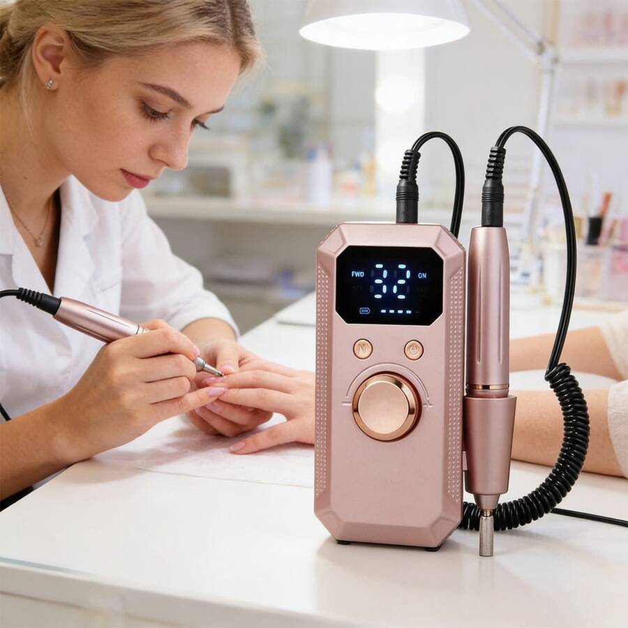 Electric Nail Drill With 32 Speeds LED Display For Shaping Polishing Removing Gel Nails, Nail File Machine With 11 Drill Bits For Acrylic Gel Dip Powder Polish Pink Gold - 粉色 - 查看 1