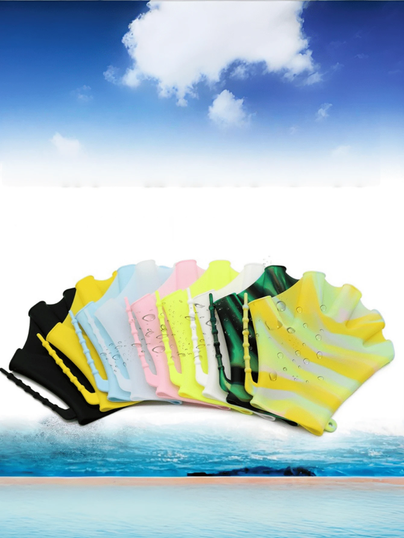 1 Pair Swimming Silicone Hand Paddles, Diving Webbed Gloves For Kids & Adults, Anti-Cut Slip-Resistant Training Flippers - Multicolor - View 1