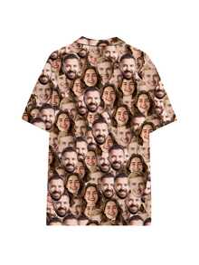 1pc Customizable Men's Hawaiian Shirt, Brazil Collar Button-Up Shirt, Personalized Short Sleeve Shirt With Funny Face Print, Personalized Photo Gift For Boyfriend, Husband, Family, Friends, Birthday Gift, Father's Day Gift, Vacation Core - Multicolor - View 4
