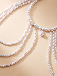 1件欧美婚礼性感炸弹身体链项链，女士时尚珍珠元素肩链 - 白色 - 查看 3