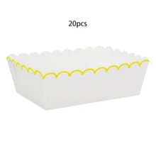 10pcs/20pcs/50pcs Yellow Wavy Paper Food Trays, White & Yellow Edge Grid Lace Paper Boat Shaped Snack Plates, Disposable Food Boat Plates Suitable For Party, Wedding, Picnic, BBQ - Yellow Border - View 7