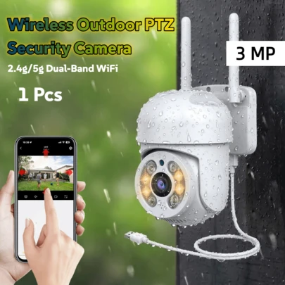 1 Pcs 2.4G/5G Dual-Band 3MP WiFi Outdoor PTZ Security Cameras, Wireless IP Cameras With Color Night Vision, Auto Tracking, Motion Detection For Home Surveillance