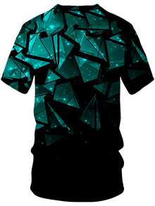 Set di camicia e pantaloncini sportivi casual estivi per uomo taglia grande - motivo geometrico verde-nero, in tessuto misto poliestere traspirante, lavabile in lavatrice, adatto per uomini alti e in sovrappeso, taglia large. - Colori misti - Visualizzare 7