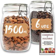 6 Tarros de Cristal Herméticos (Elegir Tamaño) – Tarros herméticos de Almacenamiento para Alimentos, Conservación Fresca y Organizada - Incluye Etiquetas + Ebook de 102 Recetas - Ver 10