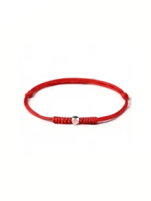 S925 Silver Rhombus Bead Bracelet, Red Braided Auspicious Charm Bracelet For New Year - Red - View 1