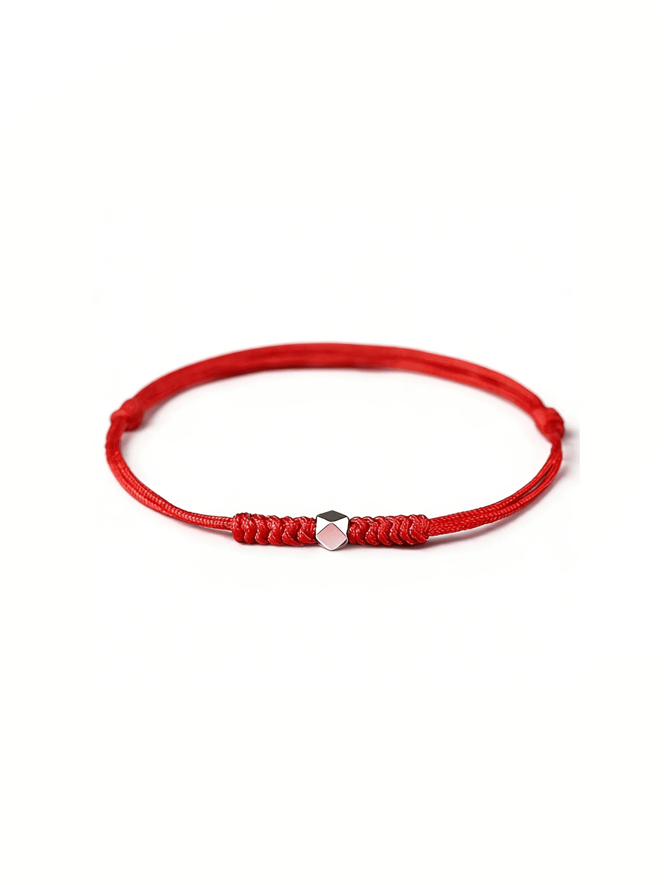 S925 Silver Rhombus Bead Bracelet, Red Braided Auspicious Charm Bracelet For New Year - Red - View 1