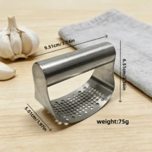 1pc Manual Stainless Steel Garlic Press, Easy To Clean, Non-Messy, Garlic Mincer Kitchen Tool, Practical Kitchen Gadget - Silver - View 10
