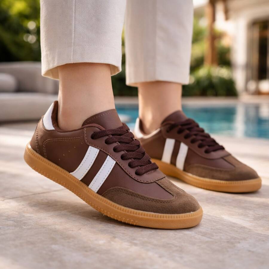 Women's Modern Casual  Skate Sneakers, For Daily Use, Gym, Sports, College, Parties, Soft Insole, Very Comfortable - 咖啡棕 - 查看 1