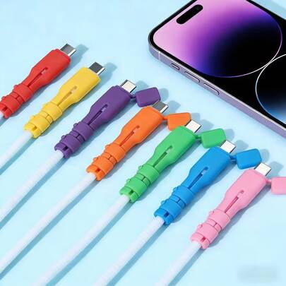 3pcs (Random Style) Charging Cable Protector, Anti-Breaking Cable Organizer, Data Cable Protector, Suitable For Lightning (5-14)/Tablet Type-C, Prevent Cable Breakage, Dust-Proof, Anti-Bite