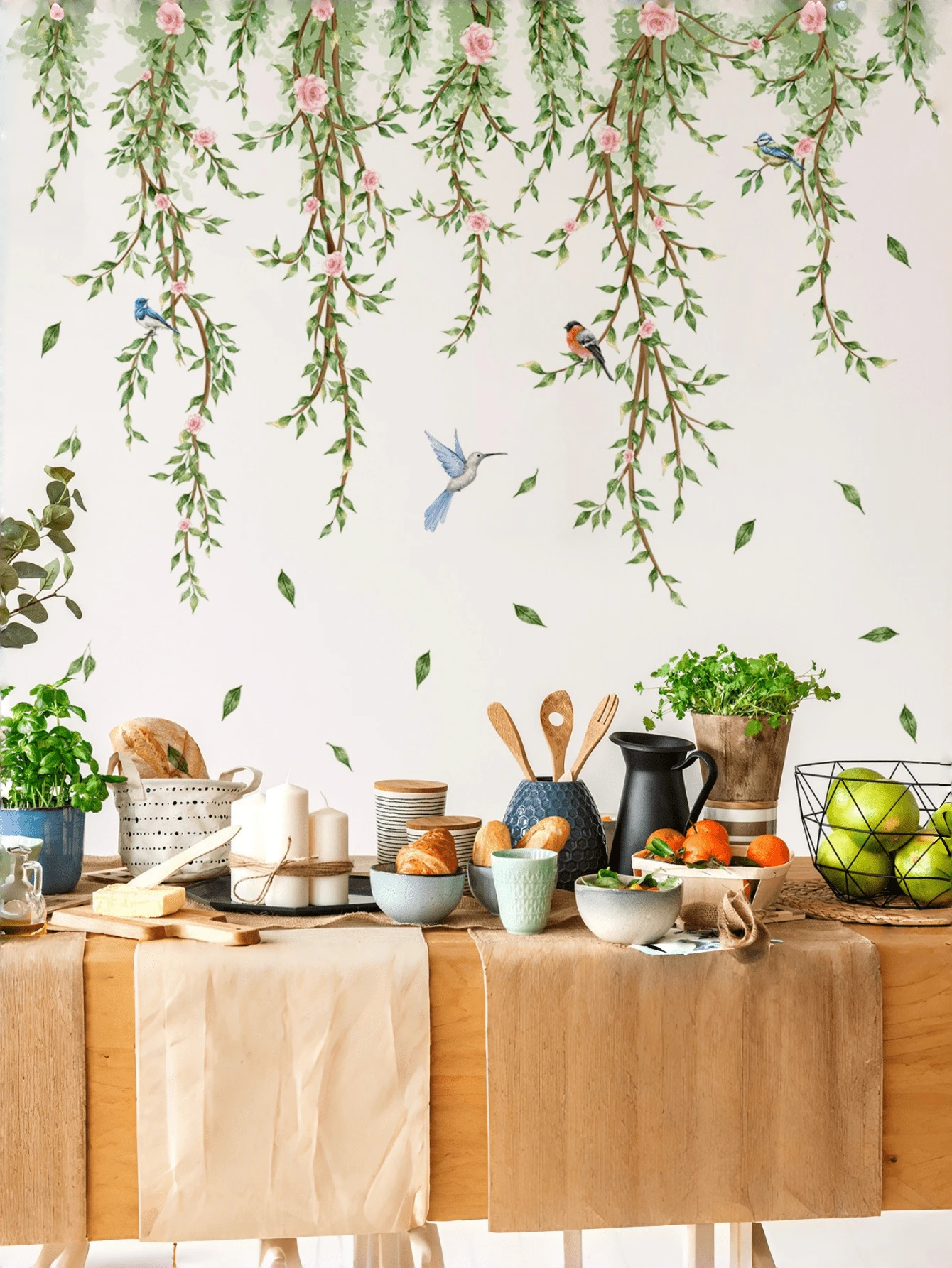 2片绿色植物藤蔓蜻蜓墙贴,装饰性自粘壁画,适用于客厅、玄关、卧室,可移除,适合房间、卧室、书房、阳台、花园装饰 - 小鳥藤蔓 - 查看 1