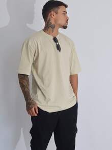 Kit 2 Men's Oversized T-Shirt Streetwear Plain Cotton Basic Collar - 裸色/棕色 - 查看 3