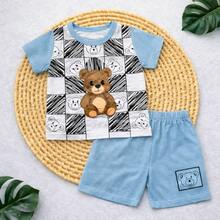 Baby Boy Romper Set Little Boy Bear Teddy Bear Style Fashion Outing 6 To 9 Months - Màu xanh lam - Xem 1