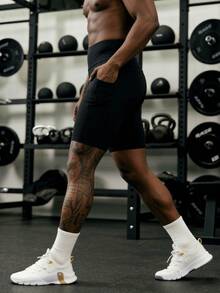 ZULIZ Quần short thể thao nam màu trơn, cạp cao, có túi, kiểu dáng thường ngày, màu đen. - màu đen - Xem 7