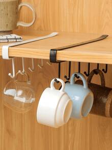 1pc/White/Black 6-Hook No Drill Multi-Function Hanging Rail, Wardrobe Hooks, No Drill Kitchen Hooks, Adhesive Hooks Rack, Track Style Kitchen Utensil Rack, Pot Hanging Rack - Multicolor - View 8