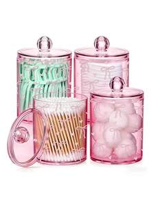 Cute Bow Print Makeup Pad Storage Box, Cotton Swab And Floss Storage Jar, Acrylic Transparent Makeup Pad Canister, Cosmetic Storage Box, Suitable For Home, Office, Desk - Multicolor - View 3