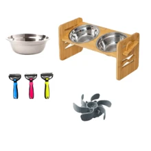 1个可调节宠物碗架，竹制，高度可调节，双不锈钢碗设计，保护宠物颈部，适用于喂猫喂狗，天然竹框，易于清洁 - 隨機容量 - 查看 6