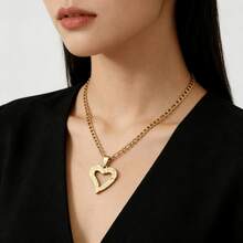 Mặt dây chuyền hình trái tim mạ vàng 14k, họa tiết khối bánh quy, unisex, thiết kế hip hop độc đáo, kèm dây chuyền phẳng bằng thép không gỉ 3mm. - trái tim - Xem 11