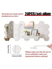 12片/套银色亚克力镜面墙贴，六边形镜面，DIY可移除3D几何六边形镜面艺术套装，卧室、客厅、办公室、厨房墙面装饰，经典风格，简约家居装饰，现代贴纸，礼品，客厅装饰，卧室改造，厨房创意，浴室装饰，房间墙面镜 - 1mm - 查看 21