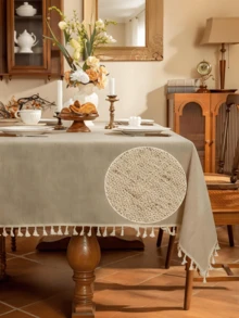 Decorative Natural Tablecloth, Suitable For Kitchen Dining Rooms, Wedding Buffets, Etc., 140*180 Cm - Ivory White. Suitable For Dining Tables, Coffee Tables, Parties, Birthday Gatherings, Cafes, Banquets, Picnics. - 彩色 - 查看 12
