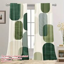 2 PIEZAS Cortinas geométricas verdes armoniosas, hechas de material de poliéster, con bolsillos para varilla para proteger la privacidad, adecuadas para salas de estar, oficinas y hogares, diseñadas específicamente para salas de estar, 2D planas - Multicolor - Ver 5