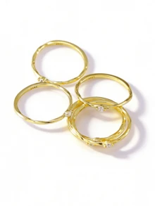 Flyleaf 1枚925纯银极简奢华18K镀金多层扭曲纹理人造锆石女士精致戒指，珠宝 - 金色 - 查看 5