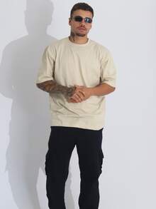 Kit 2 Men's Oversized T-Shirt Streetwear Plain Cotton Basic Collar - 裸色/黑色 - 查看 2