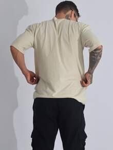 Kit 2 Men's Oversized T-Shirt Streetwear Plain Cotton Basic Collar - 裸色/黑色 - 查看 3