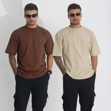 Kit 2 Men's Oversized T-Shirt Streetwear Plain Cotton Basic Collar - Xem 1