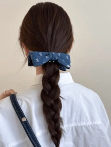 Women's Fashion Denim Blue Bow Hair Clip, Banana Clip For Bun, Ponytail, Versatile Twist Clip - Multicolor - View 2