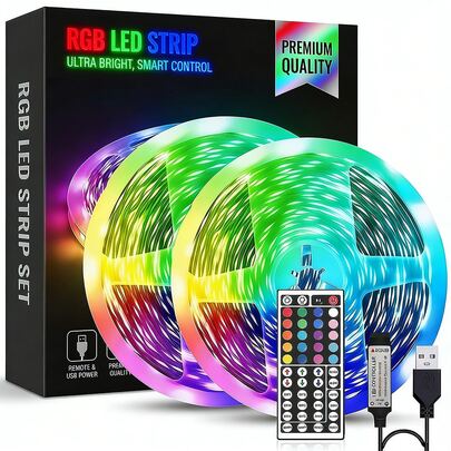 Self-Adhesive LED Light Strip, Equipped With A Remote Control, With Intelligent Dimming And Color-Changing Function, Flexible RGB Light Strip, SMD 5050 Light Beads, Suitable For TV Backlighting, Bedroom And Living Room Decoration.