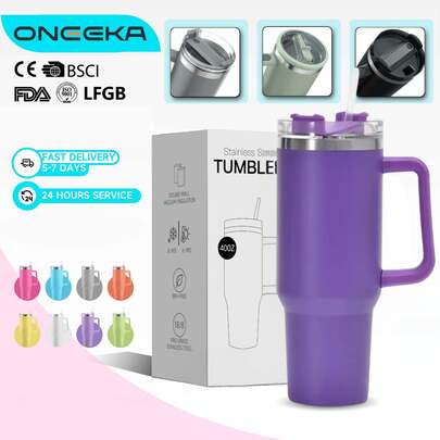 1pc Watersy 40oz Stainless Steel Tumbler With Handle And Straw - Insulated Sports Water Bottle For Men And Women - Perfect Gift