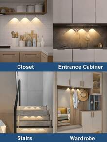 LED Motion-Sensor Cabinet Lights, Motion-Sensor Lights, Night Lights, Decorative Lights, LED Cabinet Lights, 3 Adjustable Color Temperatures, Rechargeable Magnetic Wardrobe Lights. Suitable For Cabinets, Wardrobes, Kitchens, Bedrooms, Closets, Staircases, Hallways, Home Decor, And Portable Lighting. Magnetic Installation, Powered By Lithium Batteries, Entrances Decorative Lighting That Works Indoor And Outdoor. Essential Home Accessory For Kitchens, Bedrooms, And Wardrobes. - 貓眼感應燈 - 查看 5