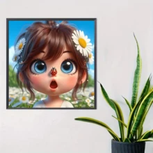1件装全新可爱小女孩主题钻石画套装，5D圆形水晶钻石马赛克DIY工艺品，适合制作手工礼品，装饰客厅、卧室，也适用于宰牲节、父亲节、母亲节、婚礼季、五一劳动节、复活节、圣诞节、情人节等场合，无框。 - 查看 9