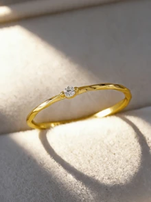 Flyleaf 1枚925纯银极简奢华18K镀金多层扭曲纹理人造锆石女士精致戒指，珠宝 - 金色 - 查看 1