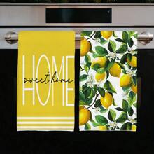 2 piezas Paños de cocina con estampado de limón, material de poliéster suave, paños de platos, adecuados para decoración de cocina, limpieza, decoración de fiesta festiva, artículos esenciales de cocina y baño, decoración del hogar, regalo de inauguración de la casa - Multicolor - Ver 6