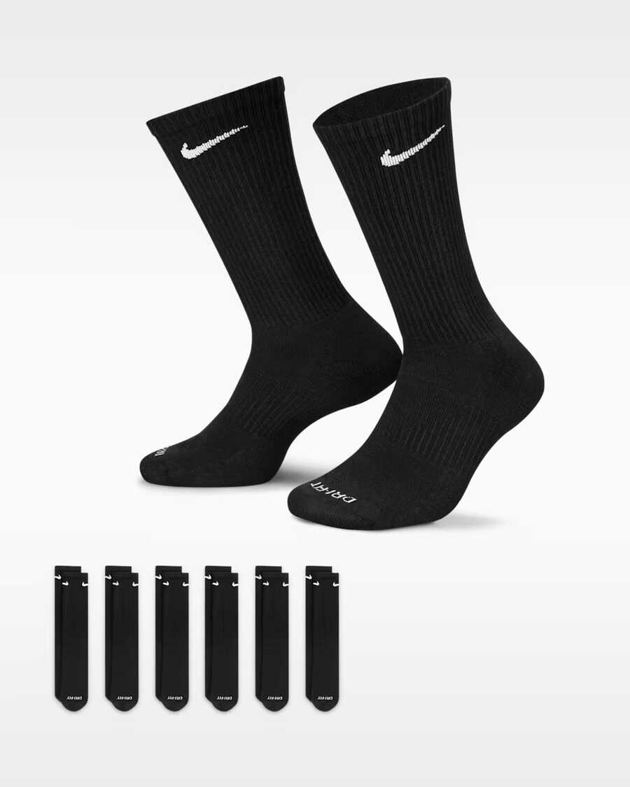 Nike Everyday Plus Cushioned Training Crew Socks (6 Pairs) SX6897-010 - Black - View 1
