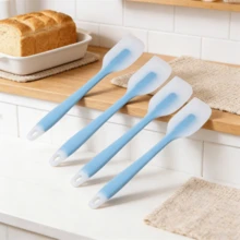 [2/4pcs] Heat Resistant Silicone Spatula 450°F, Non-Stick Soft Flexible Turner, Good Grip Kitchen Scraper, Seamless Baking/Cooking Tool, Dishwasher (Blue) - Baby Blue - View 3