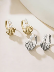 1对铜合金可爱优雅夹式耳环（女士款） - 貝殼 - 查看 2