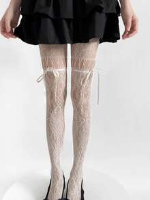 1 đôi tất lưới màu đen/trắng/nâu cà phê/xám/tím kiểu Y2K, thích hợp cho mùa xuân/hè. - Nhiều màu - Xem 7