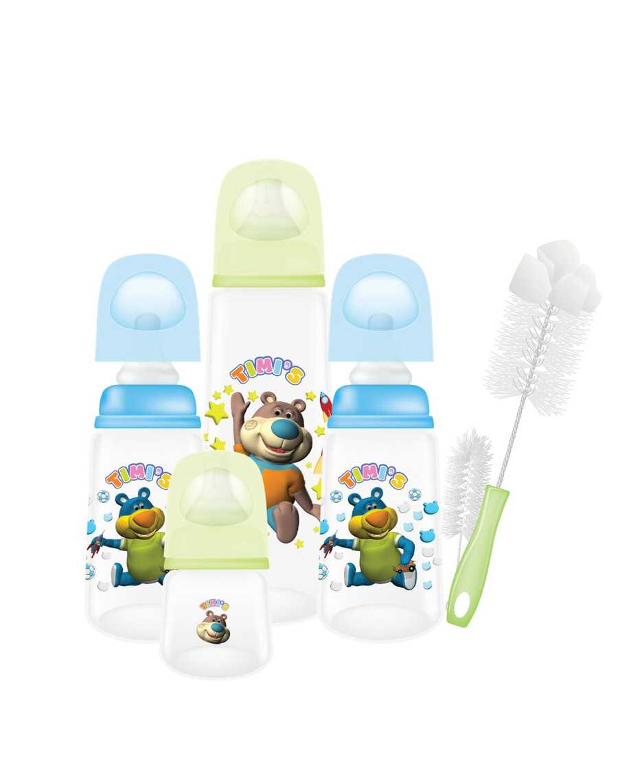 Kit 4 Biberones Variflo Cepillo Limpieza BPA Libre - Azul - Ver 1