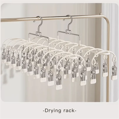 Rak Pengeringan Logam 20-Klip, Penyangkut Bra & Seluar Dalam Dengan Klip, Rak Pengeringan Pakaian Balkoni Kukuh Untuk Stokin, Bra, Seluar Dalam, Pakaian (Perbezaan Warna Sedikit Disebabkan Variasi Kelompok, Tidak Mempengaruhi Penggunaan Biasa)